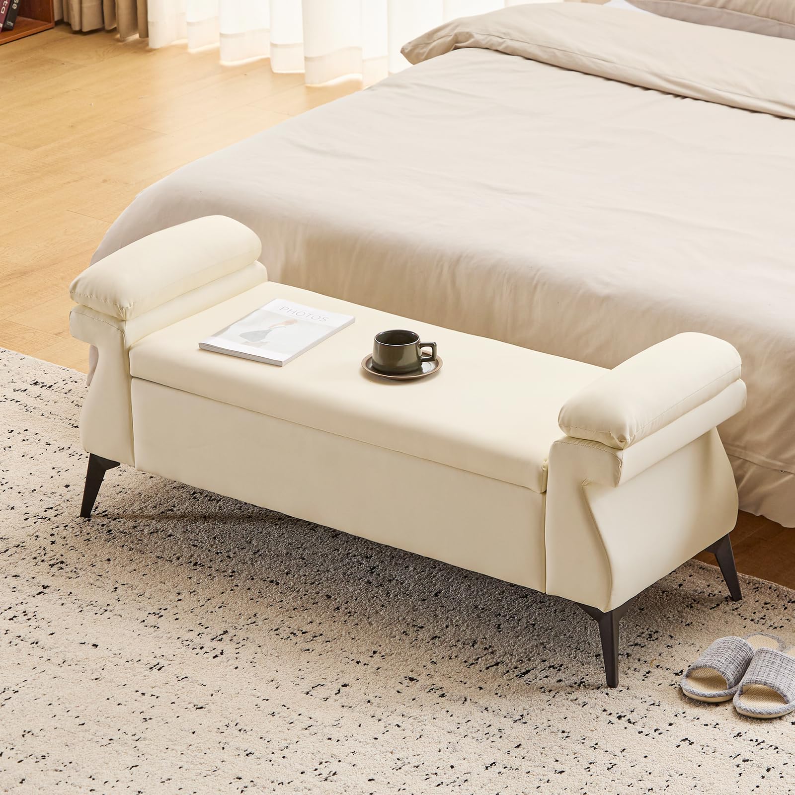 Bedroom Furniture - Bangku Kulit 51 inci dengan Tempat