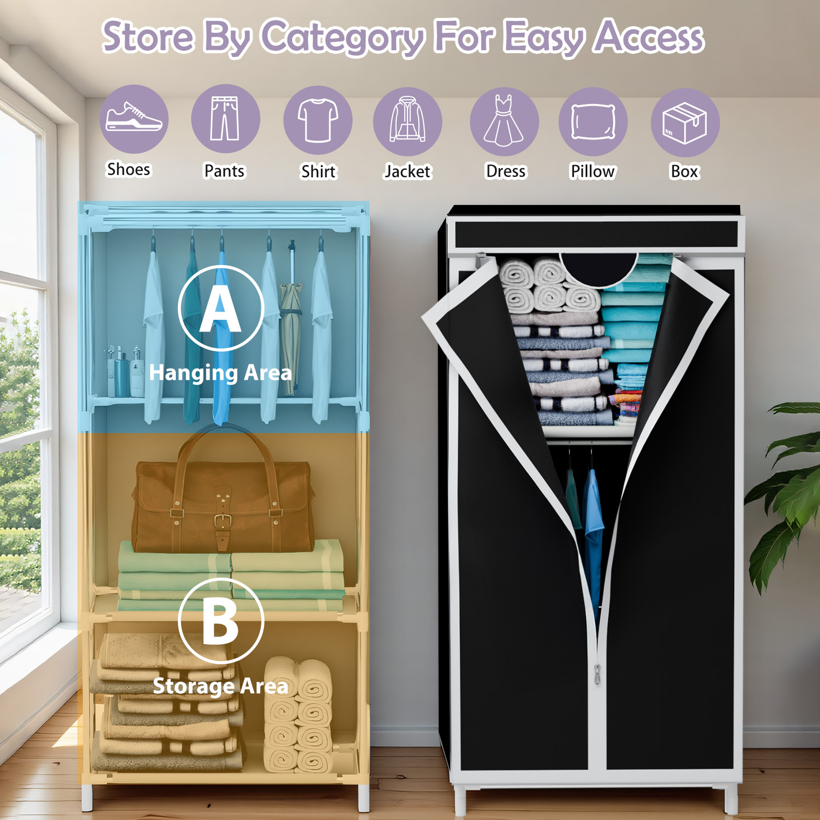 Wardrobe Closet Portable Fabric Cover - Lemari Pakaian Kain Portabel dengan Rak