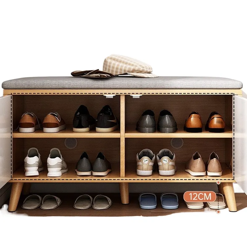 Shoe Rack Cabinet Narrow Entryway - Rak Sepatu dengan Bangku untuk Pintu