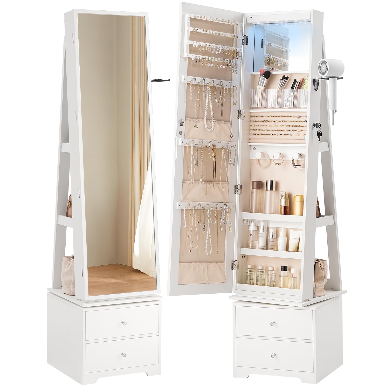 Full Length Mirror Jewelry Armoire - 360 ° Lemari Perhiasan Putar dengan