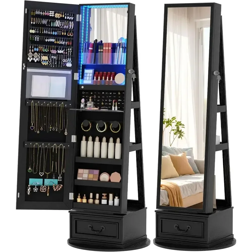 Full Length Mirror Jewelry Armoire - 360 ° Lemari Perhiasan yang Dapat