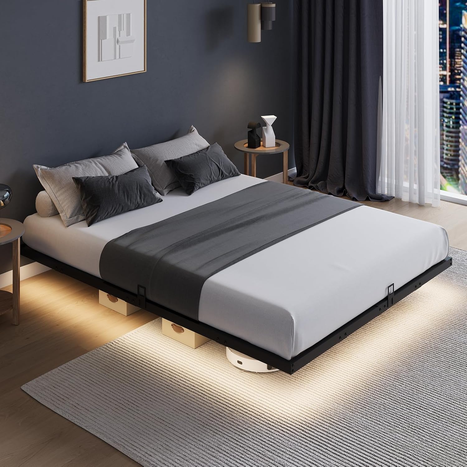 Memory Foam Mattress In A Box Queen - Rangka Tempat Tidur Platform dengan Lampu
