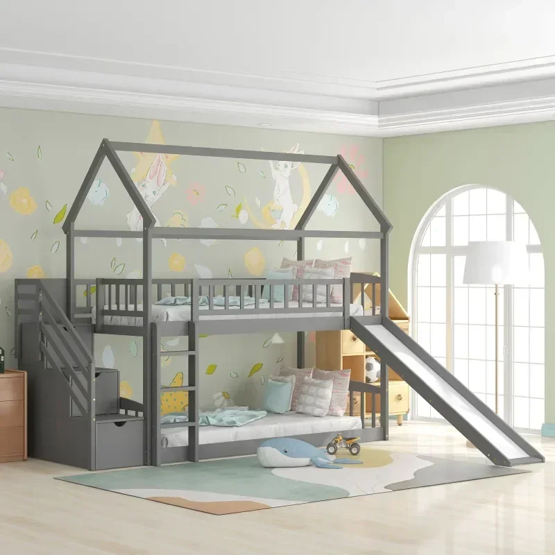 Tempat tidur anak-anak berbaha - Bunk Bed With Stairs And Slide ulasan dan harga