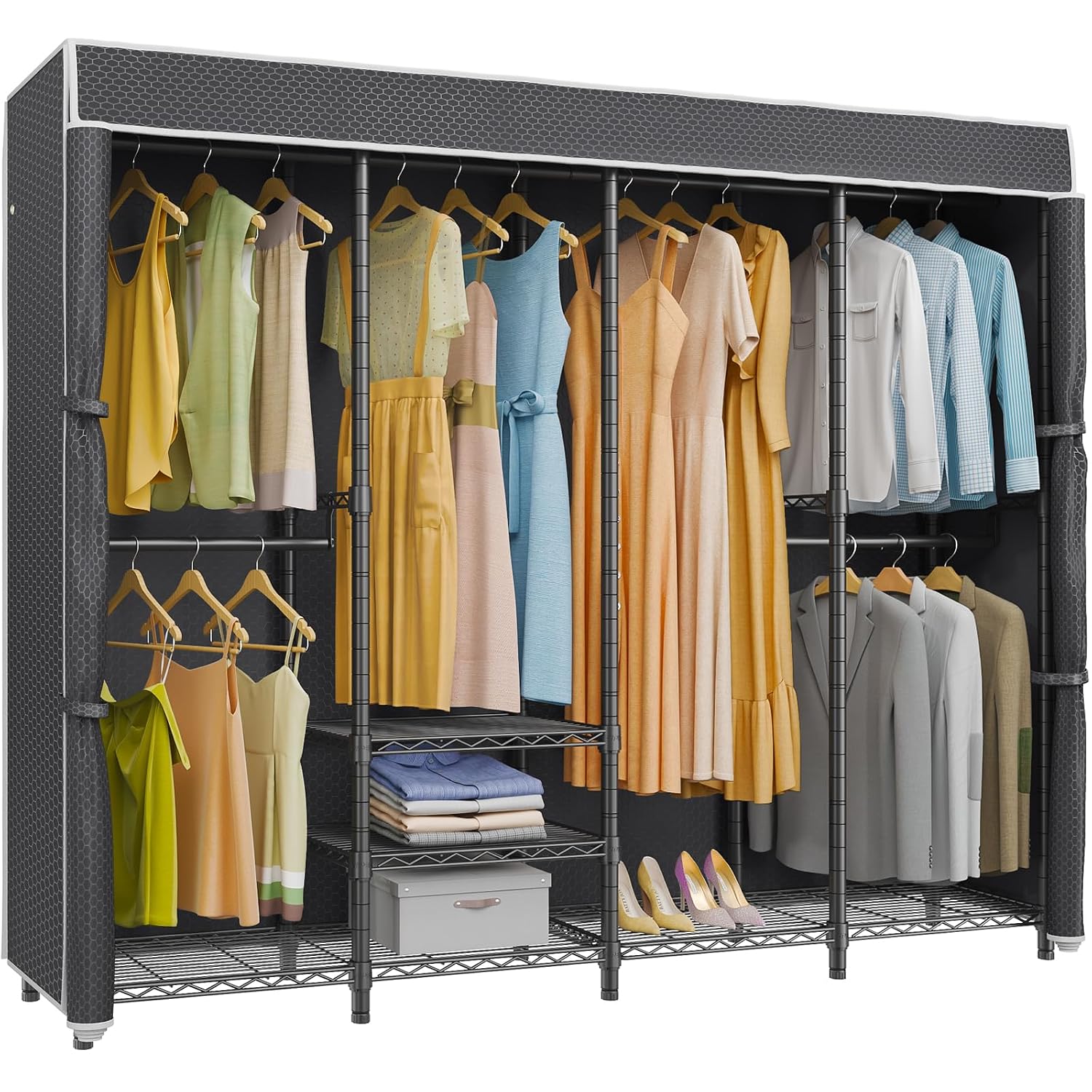 Rak Pakaian Berpenutup Sedang, - Wardrobe Closet Portable Fabric Cover ulasan dan harga
