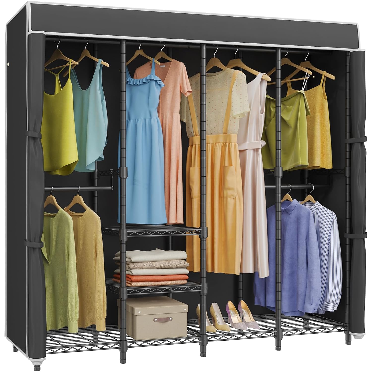Rak Pakaian Berpenutup Sedang, - Wardrobe Closet Portable Fabric Cover ulasan dan harga