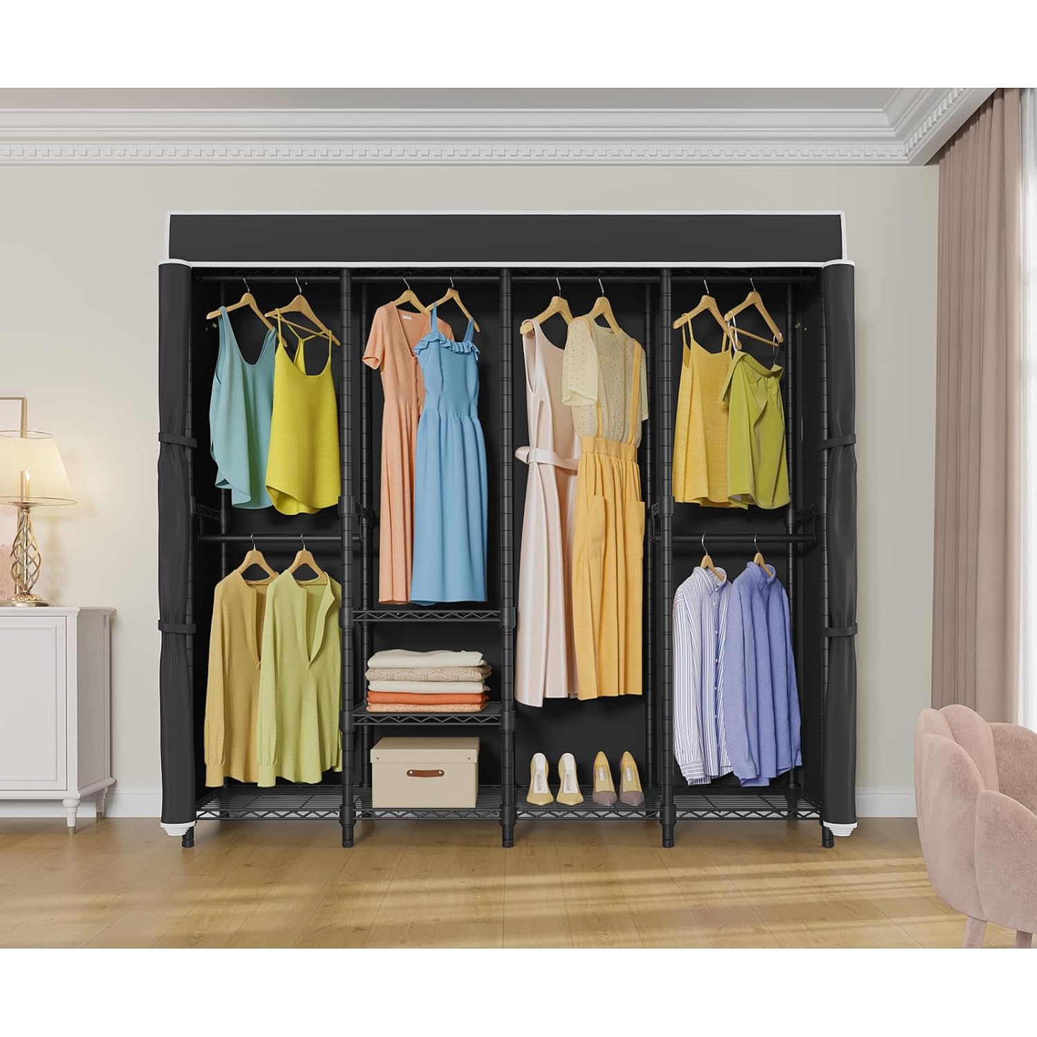 Rak Pakaian Berpenutup Sedang, - Wardrobe Closet Portable Fabric Cover ulasan dan harga