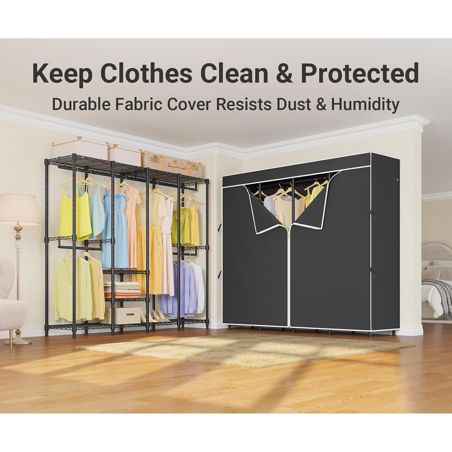 Rak Pakaian Berpenutup Sedang, - Wardrobe Closet Portable Fabric Cover ulasan dan harga