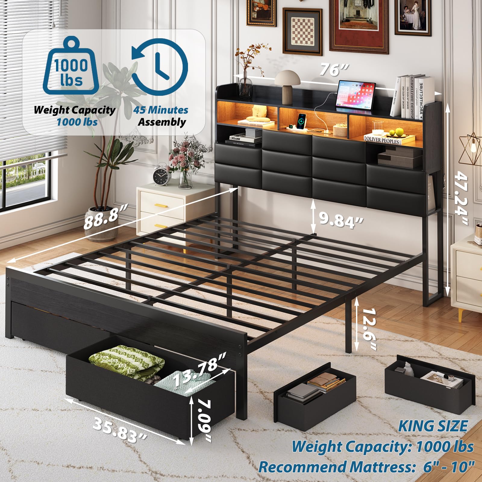 Rangka Tempat Tidur Ukuran Kin - King Size Bed Frame With Storage Drawers ulasan dan harga