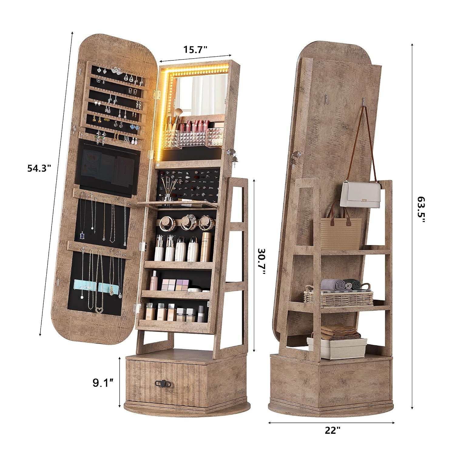 Rak Penyimpanan Perhiasan Puta - Full Length Mirror Jewelry Armoire ulasan dan harga