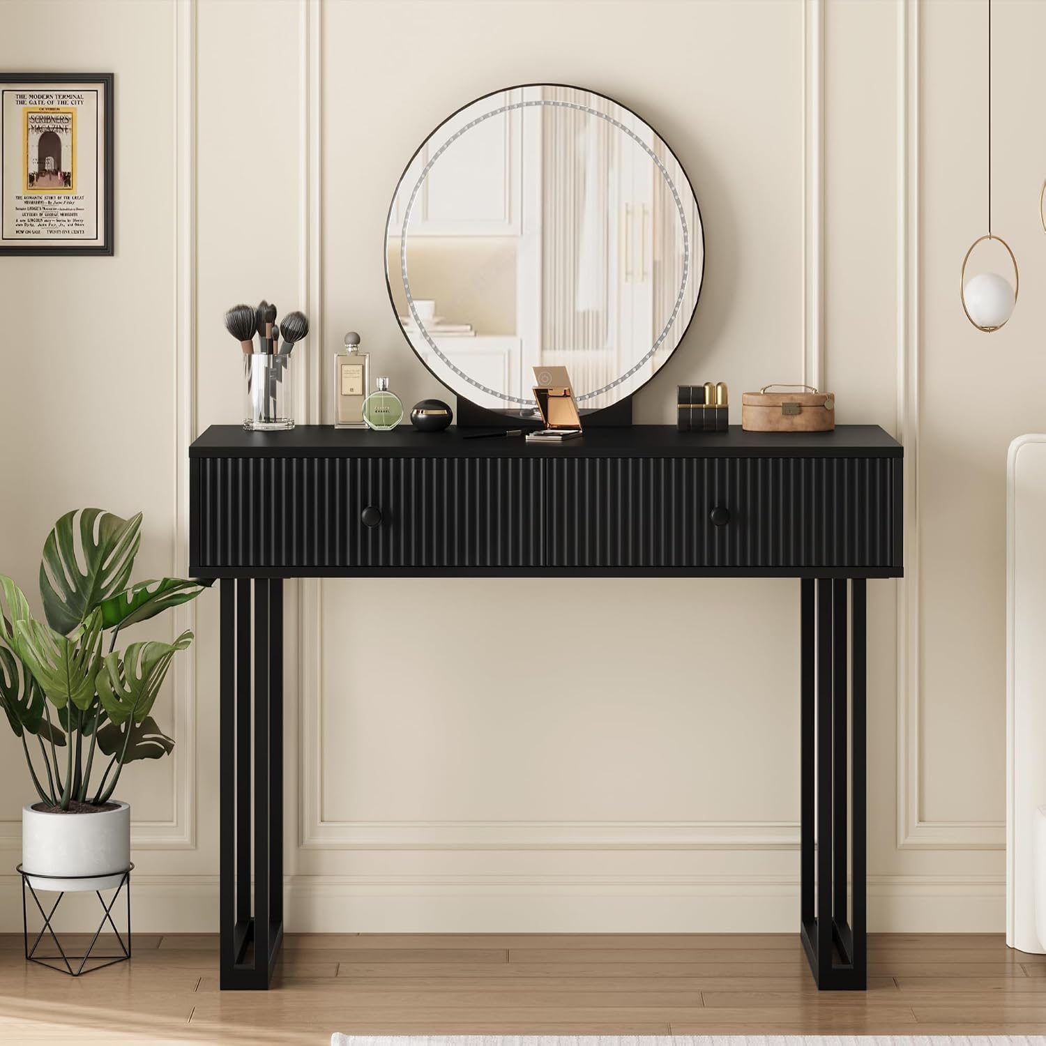 Meja Rias Modern Warna Hitam d - Dressing Table Vanity With Lighted Mirror ulasan dan harga