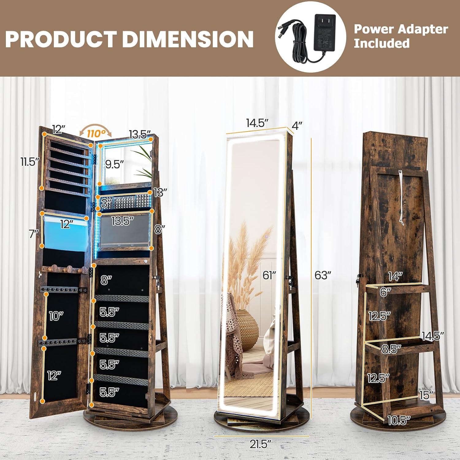 Lemari Perhiasan dengan Cermin - Full Length Mirror Jewelry Armoire ulasan dan harga