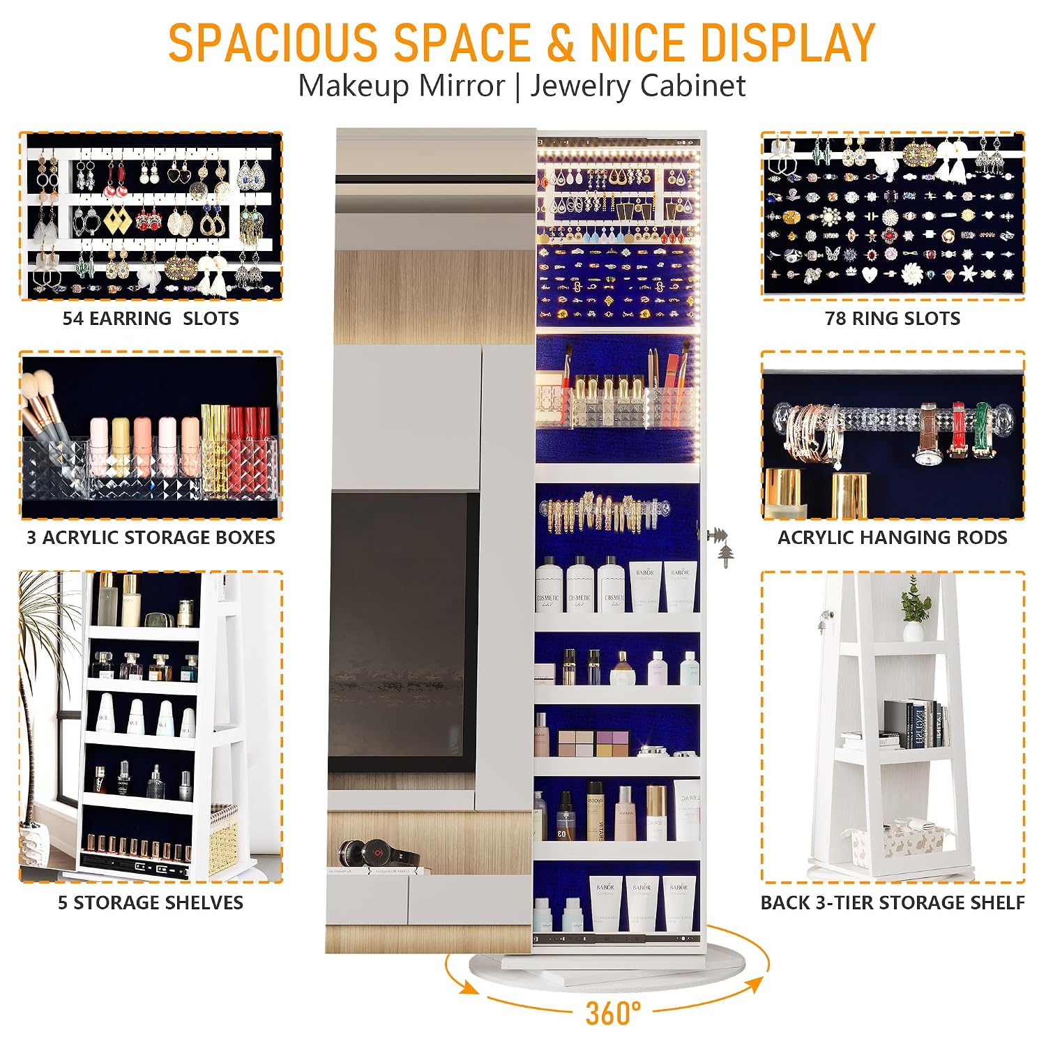 360 °   Lemari Cermin Perhiasa - Full Length Mirror Jewelry Armoire ulasan dan harga