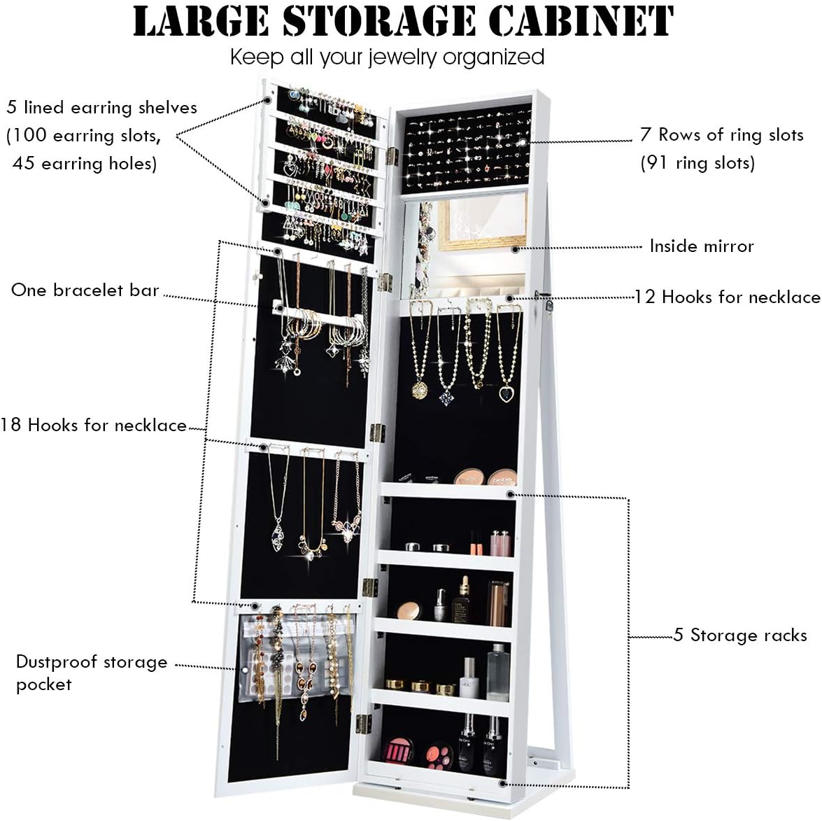 Lemari Perhiasan Berdiri denga - Full Length Mirror Jewelry Armoire ulasan dan harga